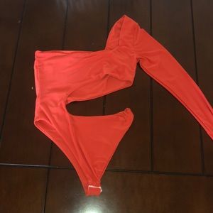Body suit open stomach one sleeved